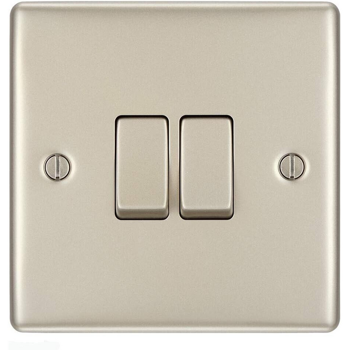 3x BG Electrical Pearl Nickel Double Light Switchs