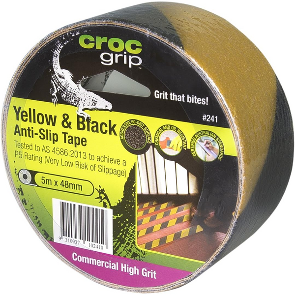 5m Croc Grip Yellow & Black Anit-Slip 48mm Tape Roll