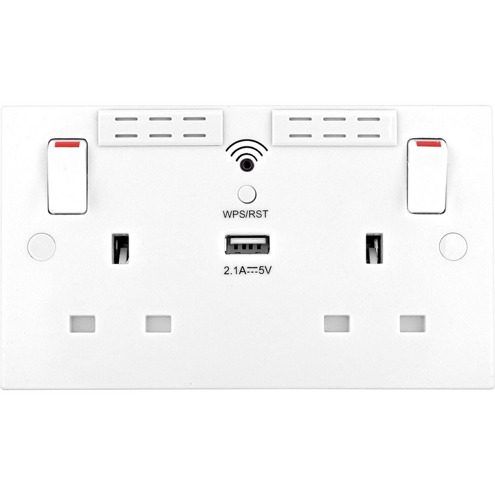 BG Electrical White Double Wi-Fi Extender Plug Socket