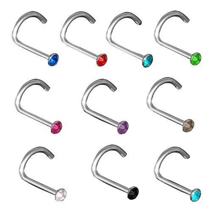 10 Rhinestone Crystal Nose Screws