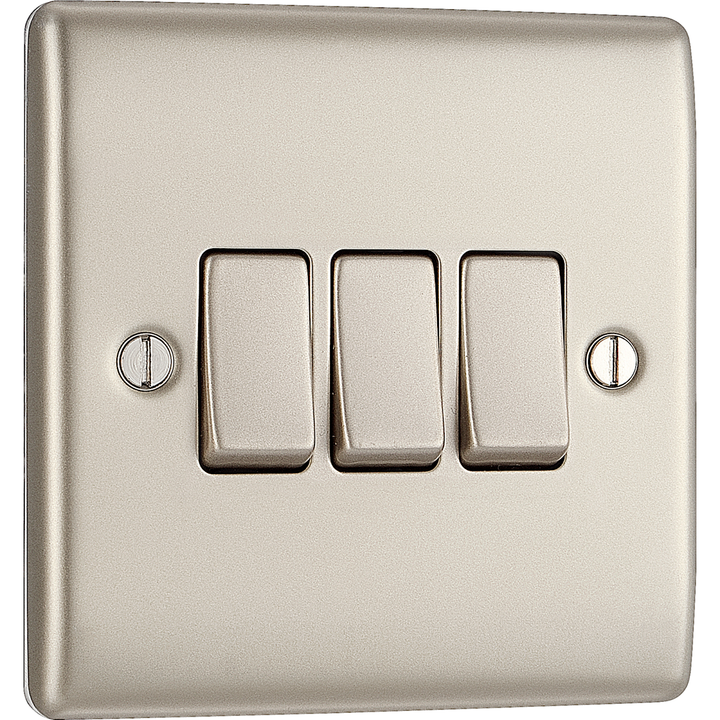 BG Electrical Pearl Nickel Triple Light Switch
