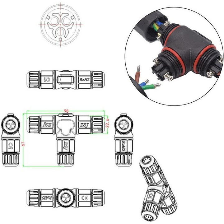 3 Way IP68 Waterproof Connector