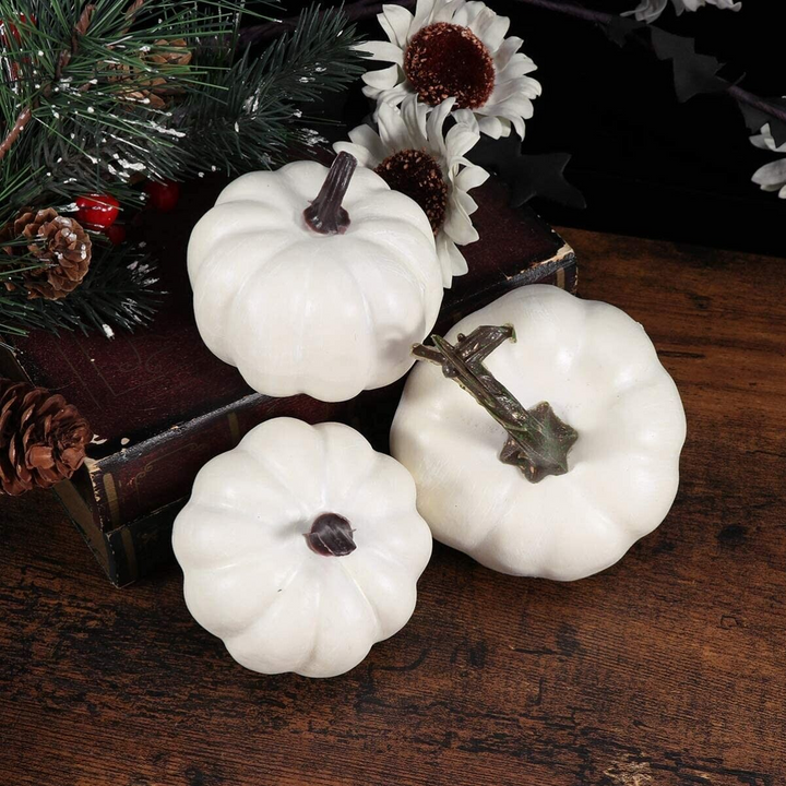 6 White Halloween Foam Pumpkins