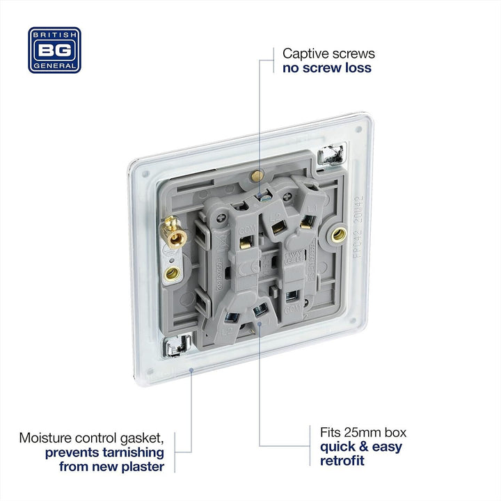BG Electrical Chrome Screwless Double Light Switch