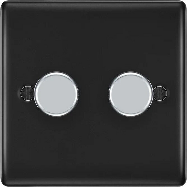 BG Electrical Double Dimmer Black Chrome (200W)