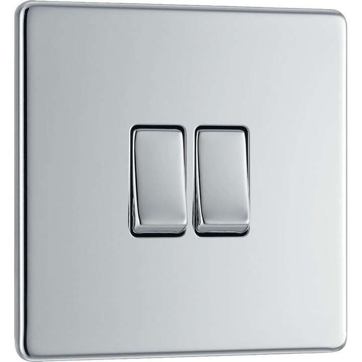 BG Electrical Chrome Screwless Double Light Switch