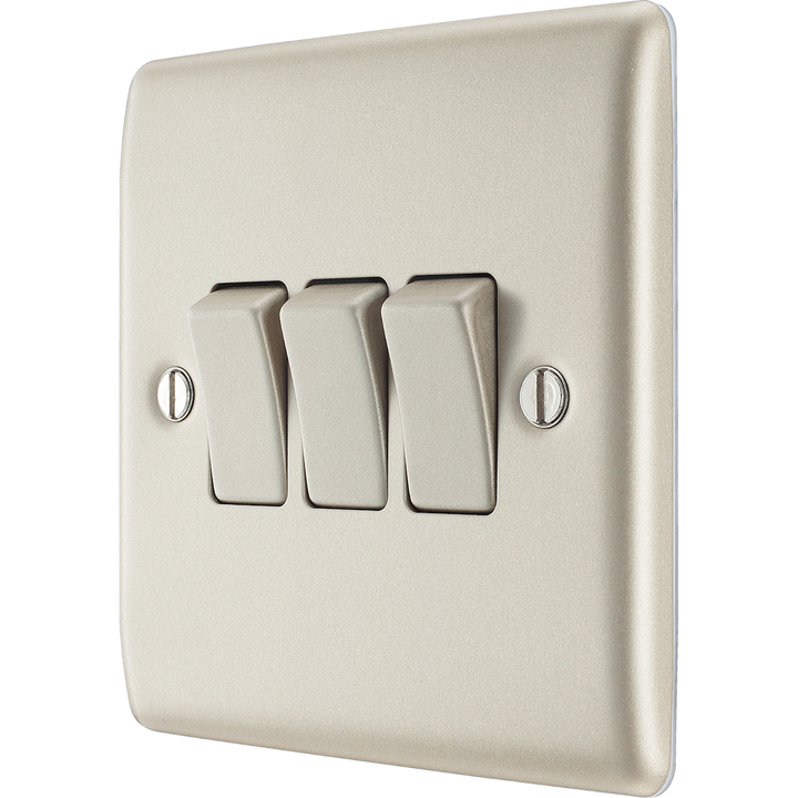 BG Electrical Pearl Nickel Triple Light Switch