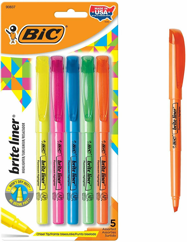 5 Bic Brite Liner Highlighter Pens