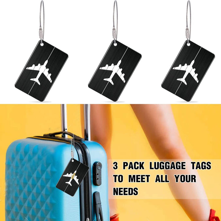3 Black Metal Luggage Tags