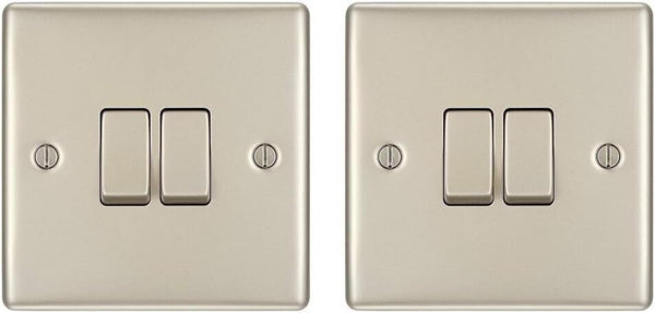 2x BG Electrical Pearl Nickel Double Light Switchs
