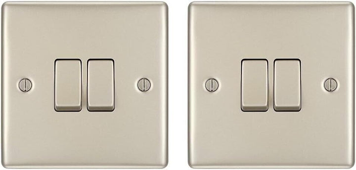 2x BG Electrical Pearl Nickel Double Light Switchs