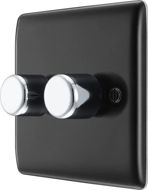 BG Electrical Double Dimmer Black Chrome (200W)
