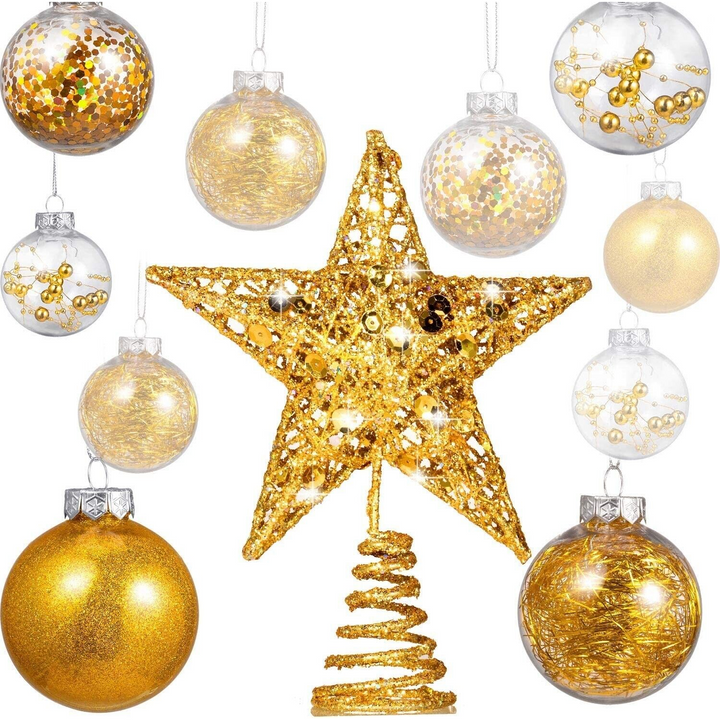 24 Christmas Tree Bauble & Star Decoration Set