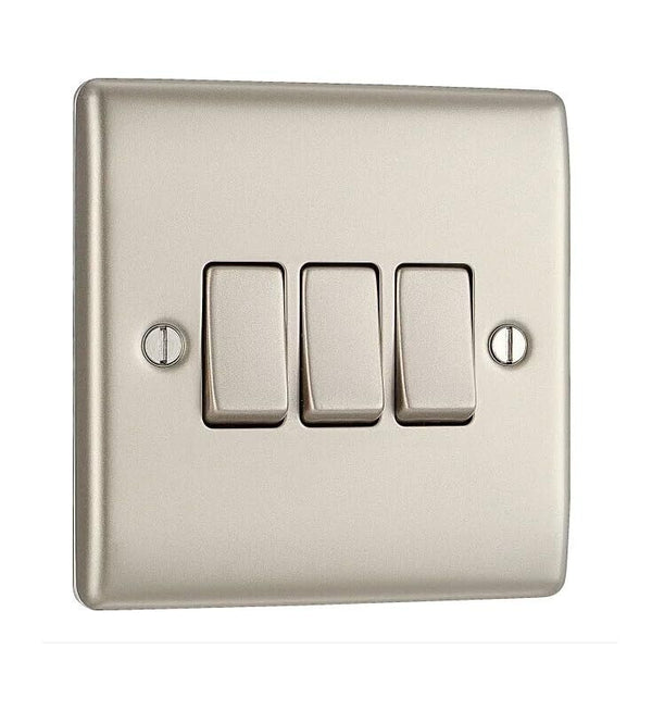 BG Electrical Pearl Nickel Triple Light Switch