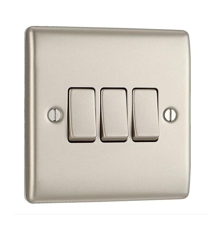 BG Electrical Pearl Nickel Triple Light Switch