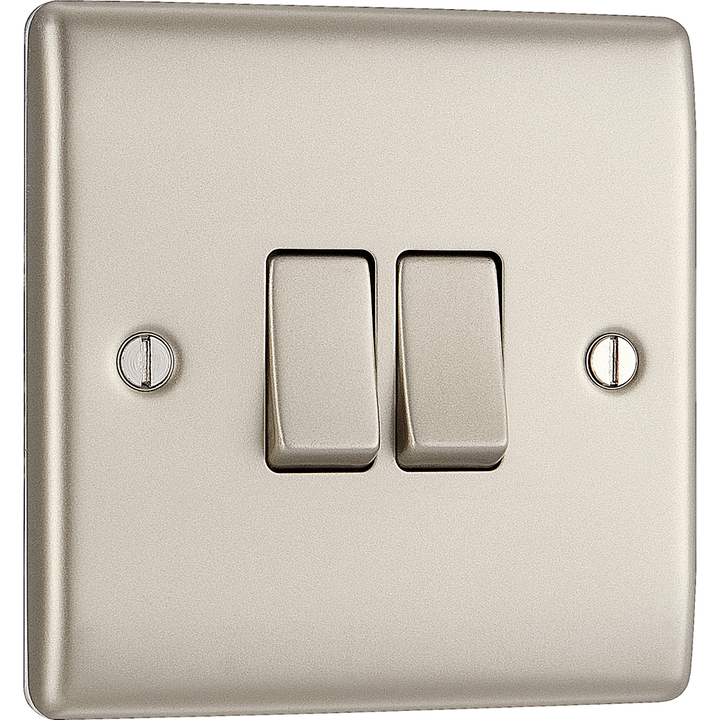 BG Electrical Pearl Nickel Double Light Switch