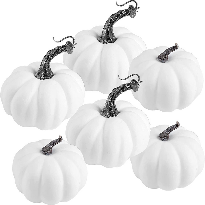 6 White Halloween Foam Pumpkins