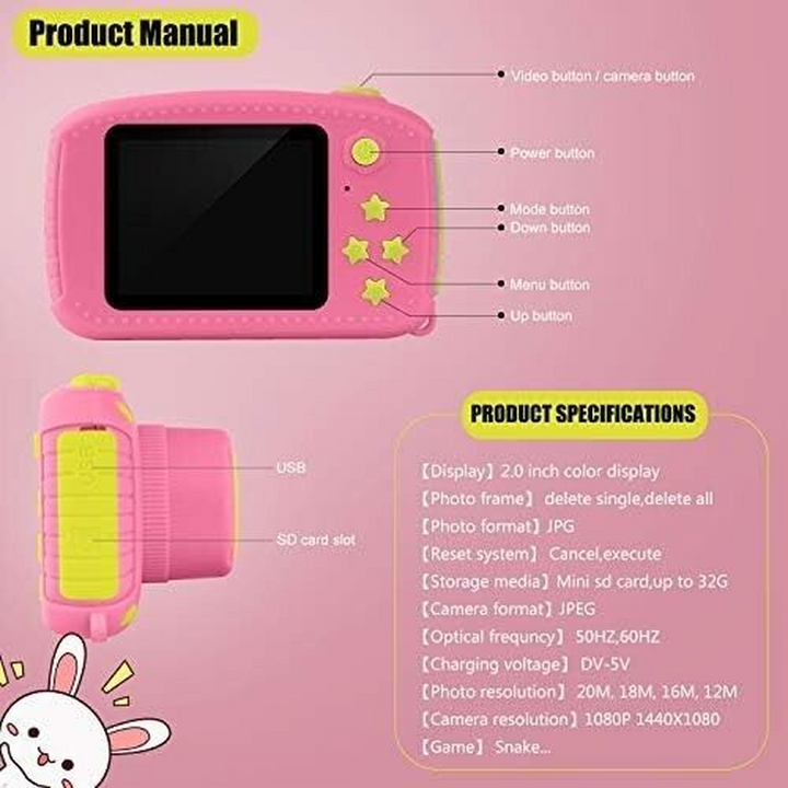 Kids Pink Bunny Rechargable Camera