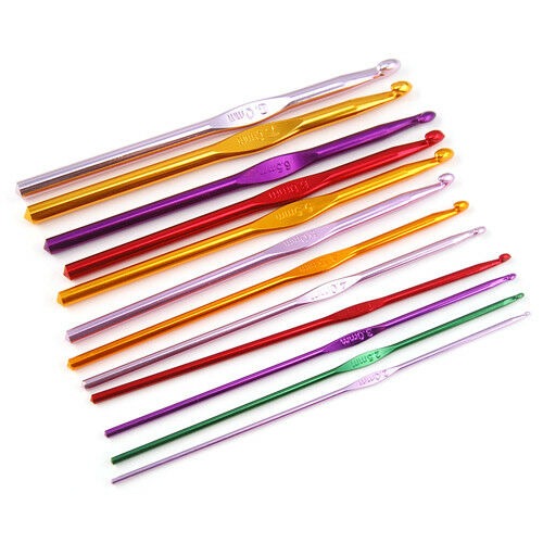 12 Multi Coloured Aluminium Crochet Hooks