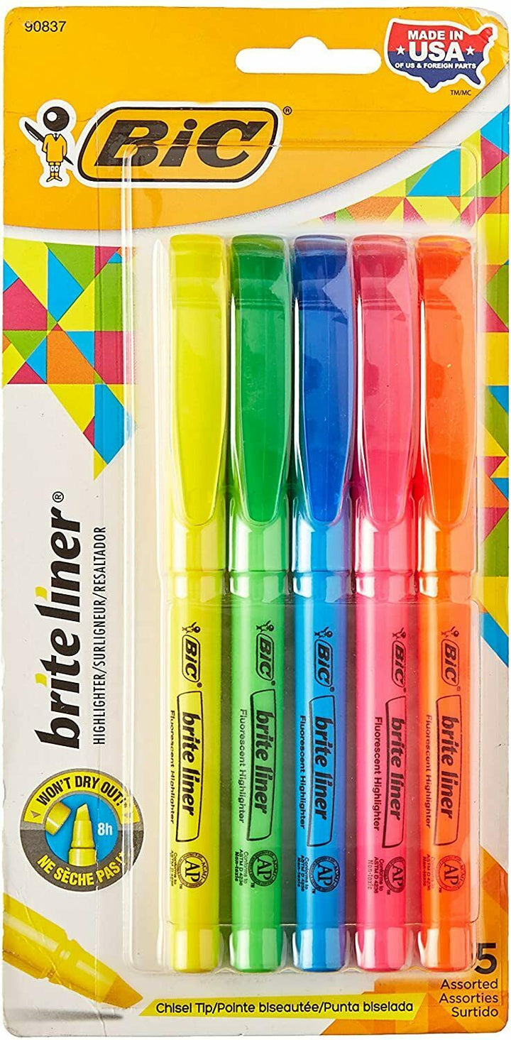 5 Bic Brite Liner Highlighter Pens