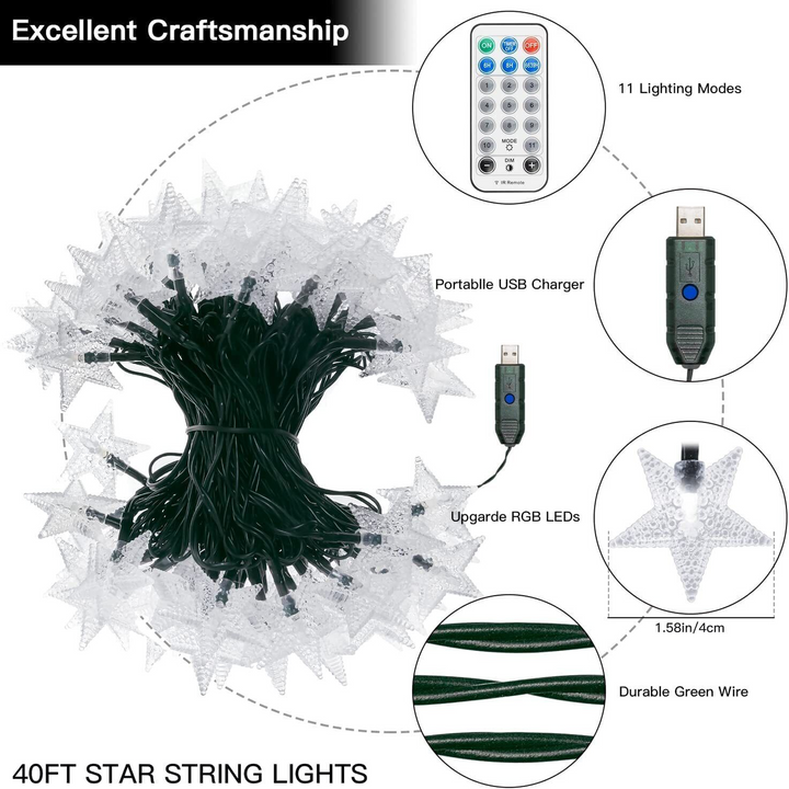 USB String Star LED Xmas Lights