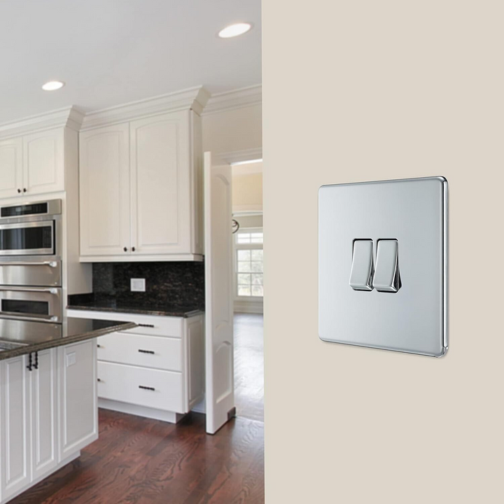 BG Electrical Chrome Screwless Double Light Switch