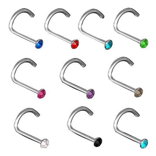 10 Rhinestone Crystal Nose Screws