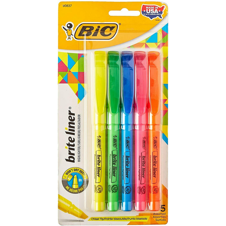 5 Bic Brite Liner Highlighter Pens