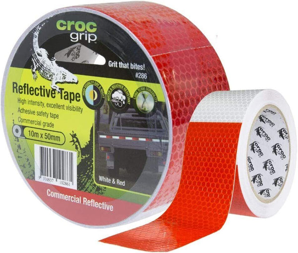 10m Croc Red & White 50mm Reflective Tape