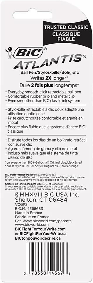 2 Bic Atlantis Retractable Ball Pens