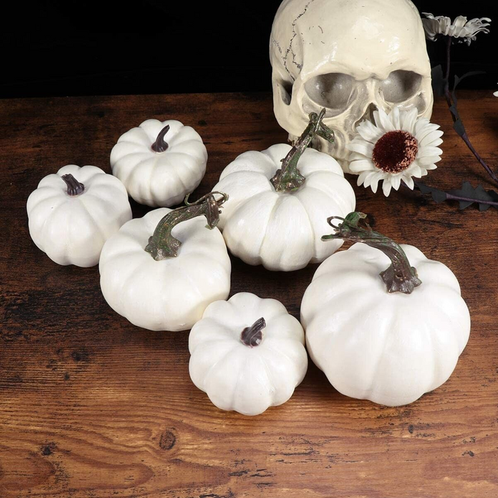 6 White Halloween Foam Pumpkins