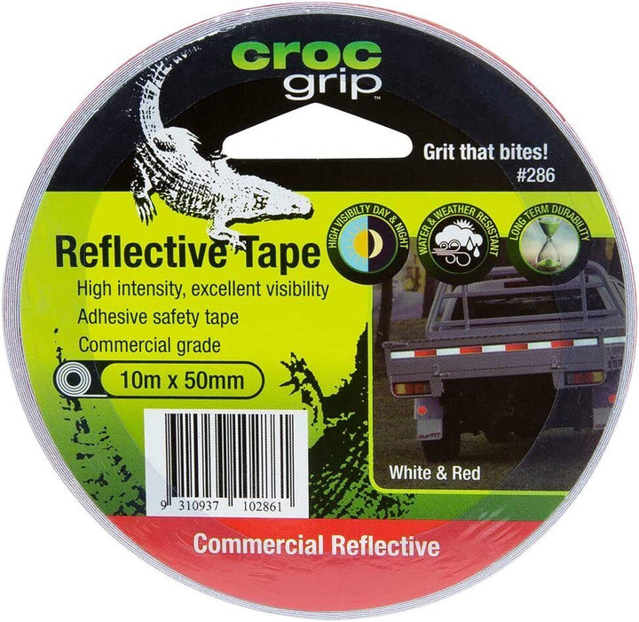 10m Croc Red & White 50mm Reflective Tape