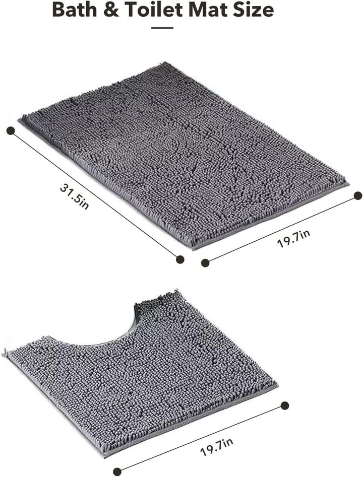 2 Grey Noodle Bathroom Rug Set