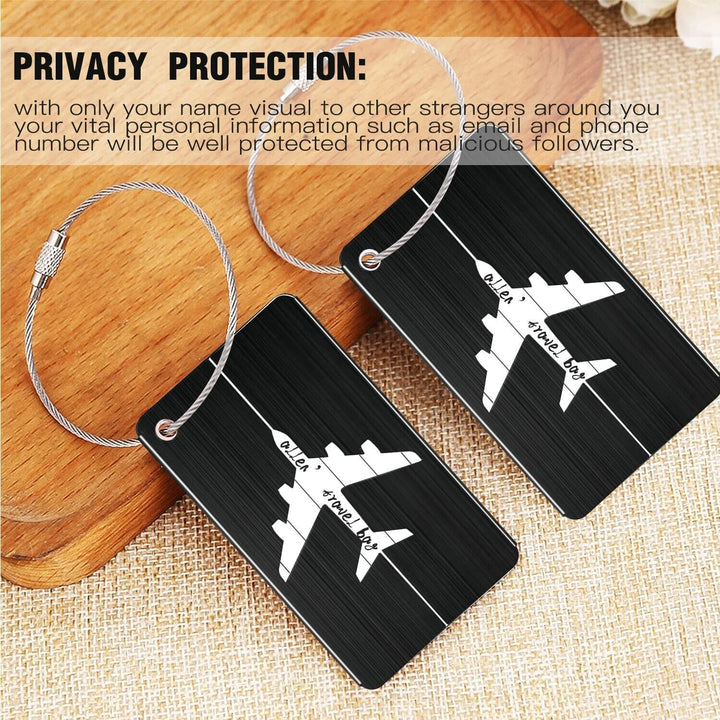 3 Black Metal Luggage Tags