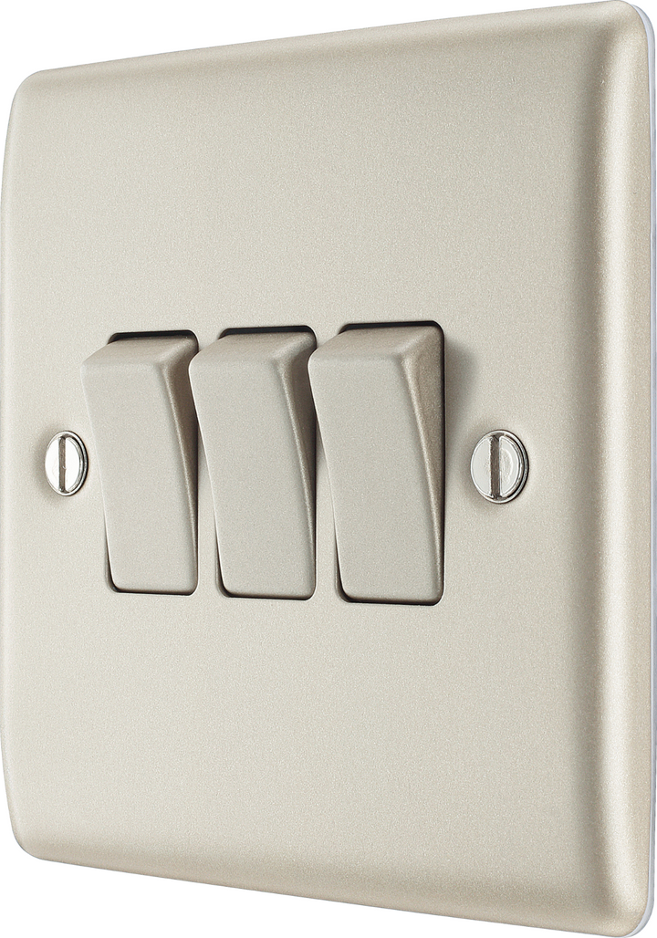 BG Electrical Pearl Nickel Triple Light Switch