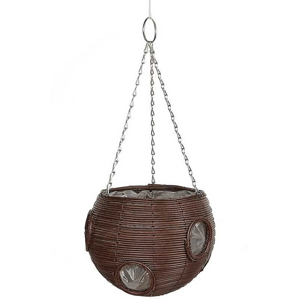 Gardman Rattan Effect 23cm Brown Hanging Ball Basket