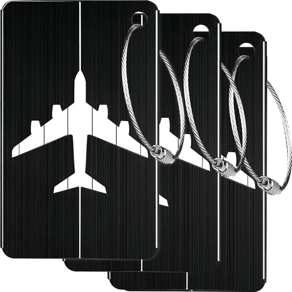 3 Black Metal Luggage Tags