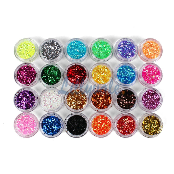 24 Chunky Coloured Glitter Pots