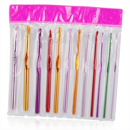 12 Multi Coloured Aluminium Crochet Hooks