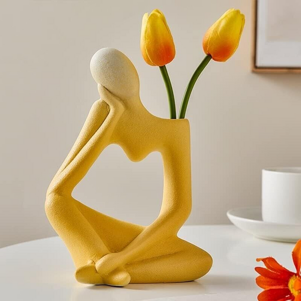 Yellow Ceramic Thinker Flower Vase