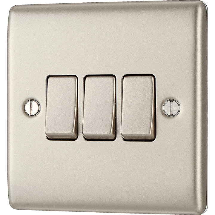 BG Electrical Pearl Nickel Triple Light Switch