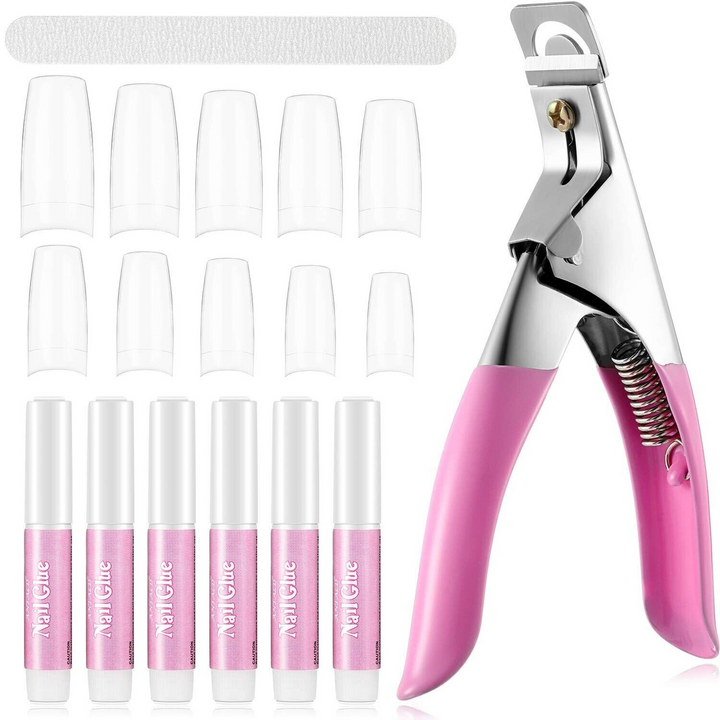 Clear French Nail Tips, Glue & Trimmer Set