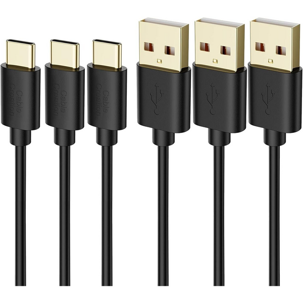 3 Black 1.2m USB to Type C Cables