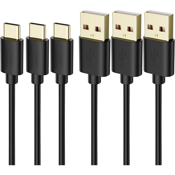 3 Black 1.2m USB to Type C Cables