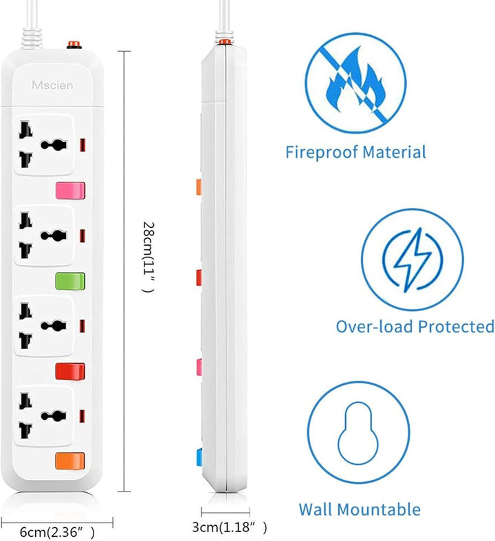 Mscien Universal 4 Gang Strip Extension Lead