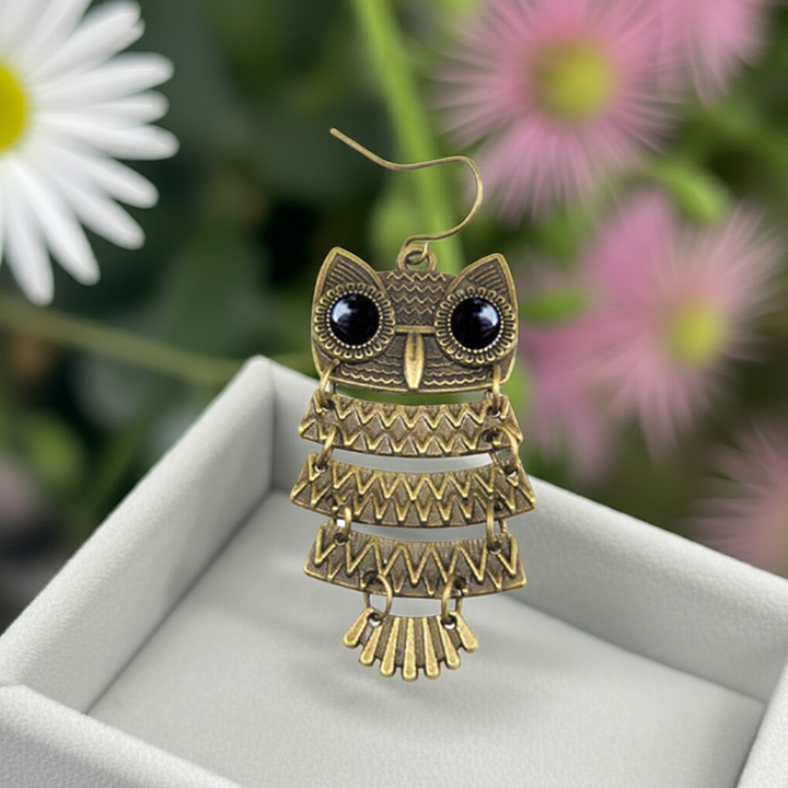 Metal Owl Pendant Earrings