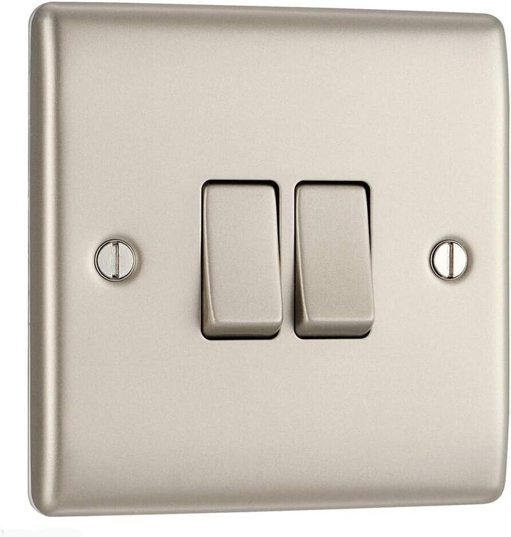 2x BG Electrical Pearl Nickel Double Light Switchs