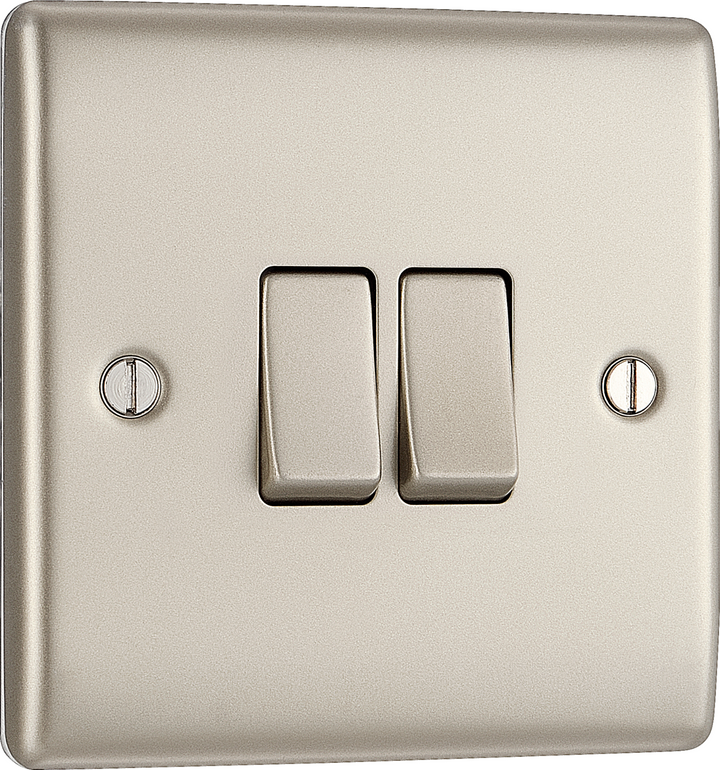 2x BG Electrical Pearl Nickel Double Light Switchs