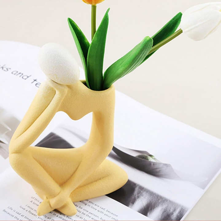 Yellow Ceramic Thinker Flower Vase
