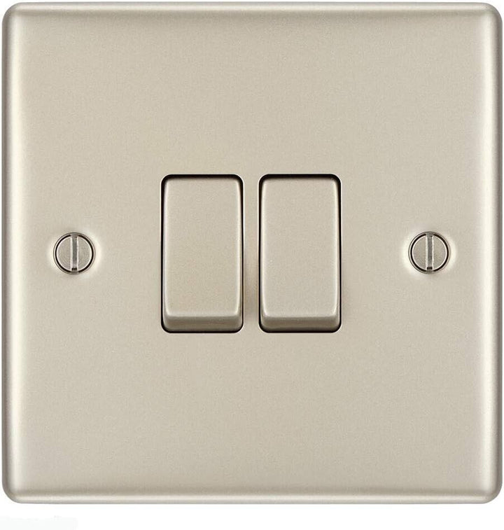 2x BG Electrical Pearl Nickel Double Light Switchs
